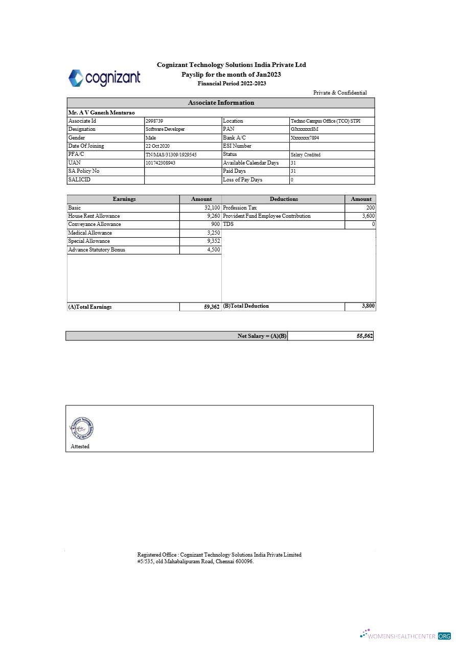 Download Cognizant Technology Solutions India payslip template in Word and PDF formats.pdf, 1 Photoshop template